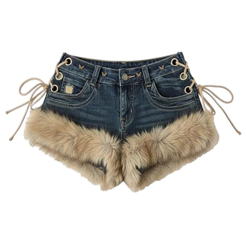2000s Fur Trim Denim Shorts | BOOGZEL CLOTHING – Boogzel Clothing
