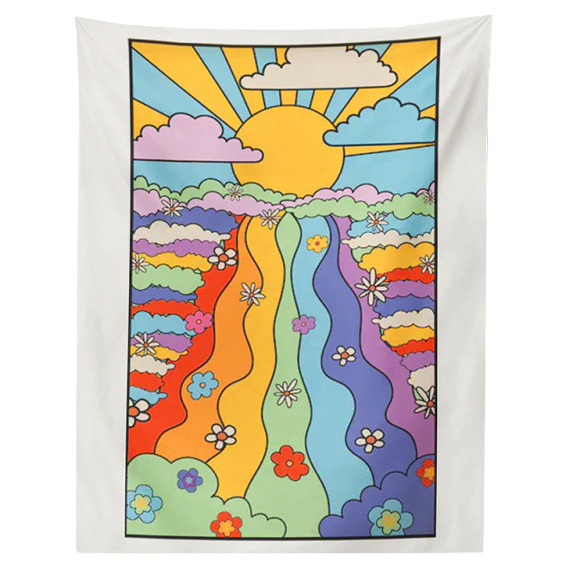 70's aesthetic rainbow sun  Tapestry boogzel apparel
