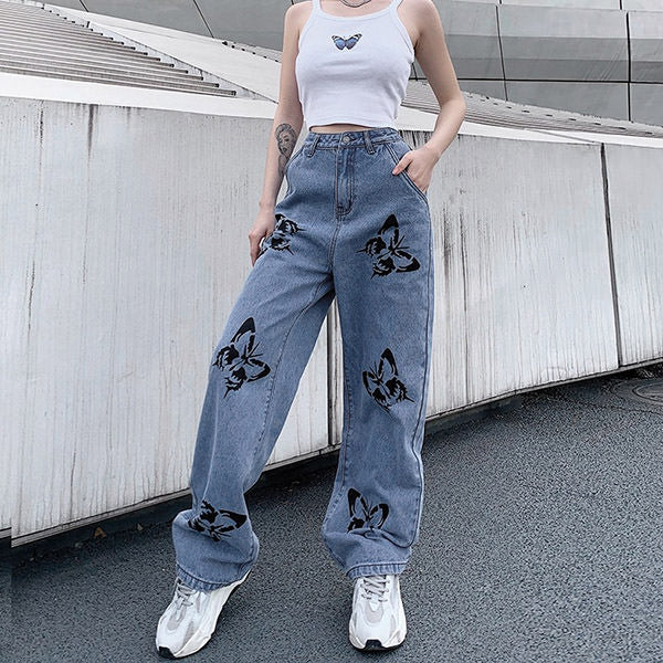 Girls Jeans and Pants with Butterfly Print