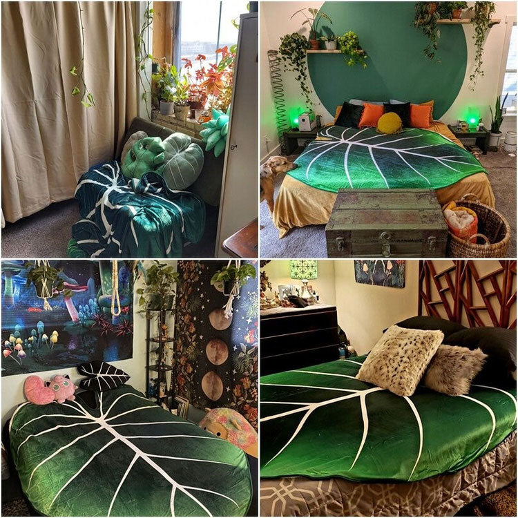 leaf blanket and succulent pillows Plant Mom Aesthetic Leaf Blanket
