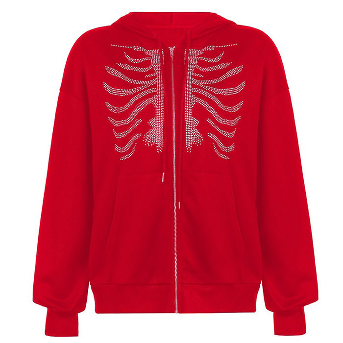 Rhinestone Skeleton Zip Up Sparkle Skeleton Hoodie New Diamond