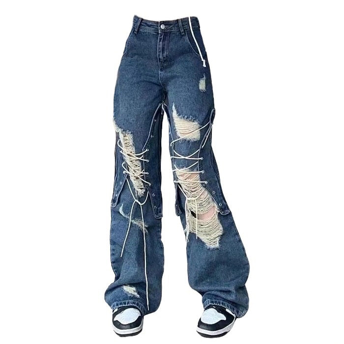 Ripped Lace Up Baggy Jeans BOOGZEL CLOTHING – Boogzel Clothing