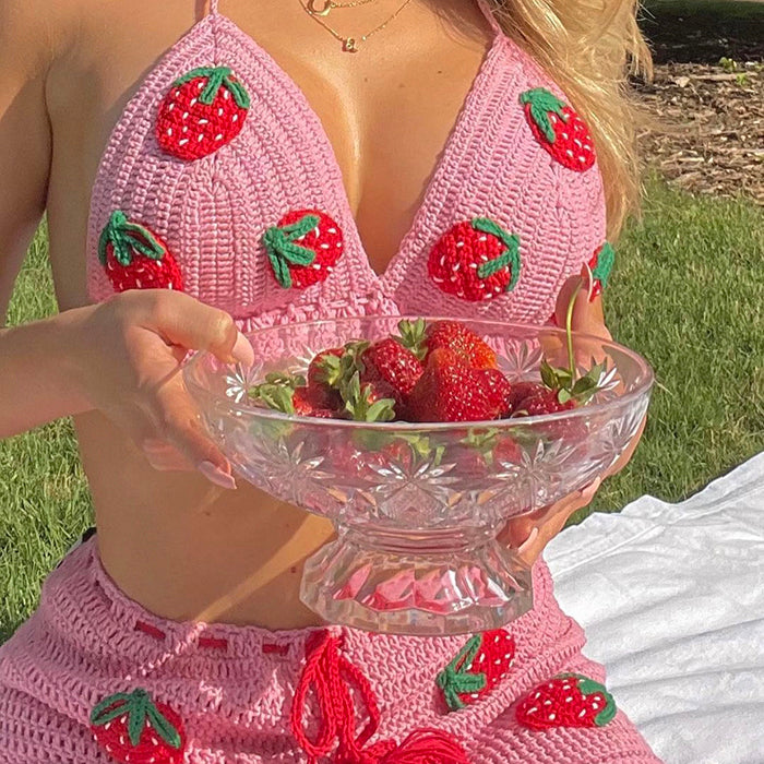 Matching Sets & Garters  Strawberry Embroidery Corset Top Coconut