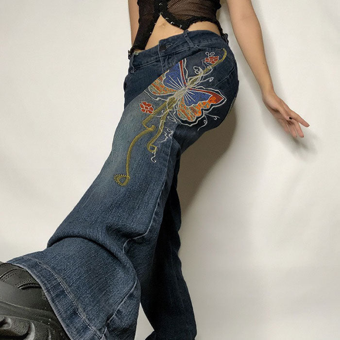 Y2k Floral Embroidery Flare Pants  Flare jeans style, Pants women