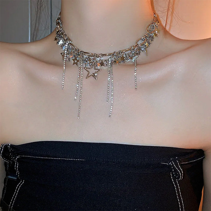 y2k stars rhinestone necklace boogzel clothing