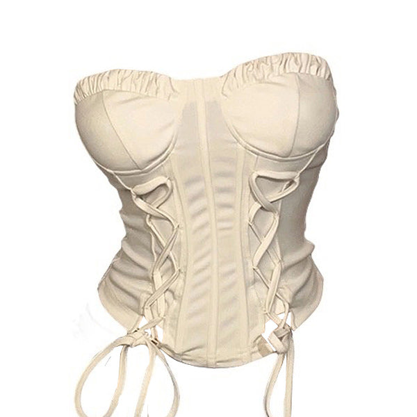 aesthetic beige lace up corset boogzel clothing