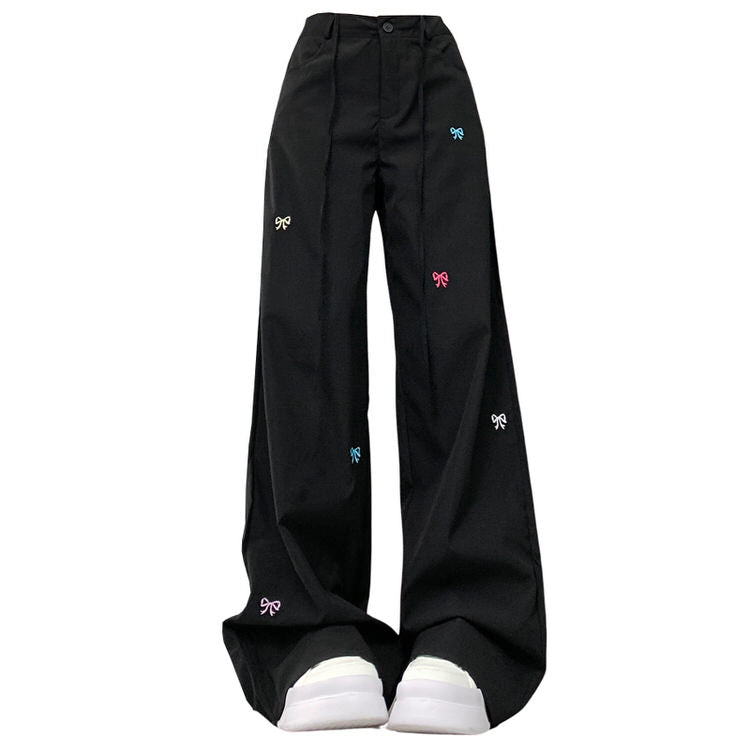 bow embroidery pants - Coquette Aesthetic Bow Pants - boogzel clothing - aesthetic clothing