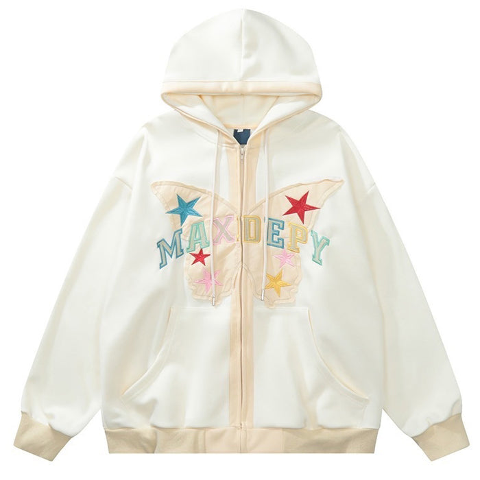 Butterfly Embroidery Zip Up Hoodie