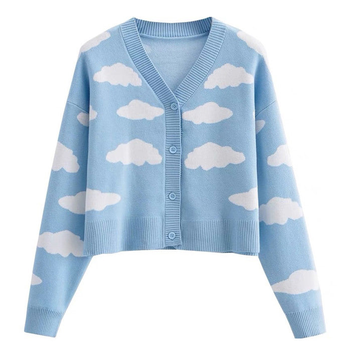 Aesthetic Blue Clouds Sweater Clouds Knit Cropped Cardigan