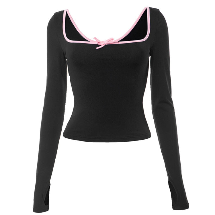 Womens Coquette Aesthetic Long Sleeve Pink Top with Bow – The
