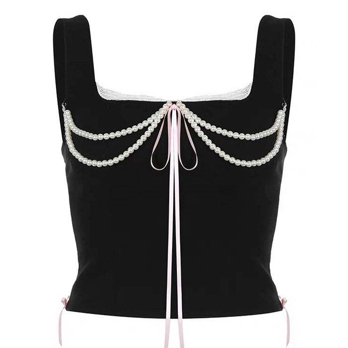 coquette bow pearl bustier top boogzel clothing