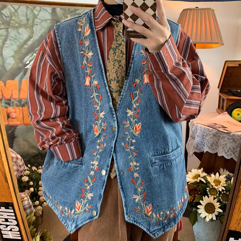 Cottagecore Embroidery Denim Vest | BOOGZEL CLOTHING – Boogzel
