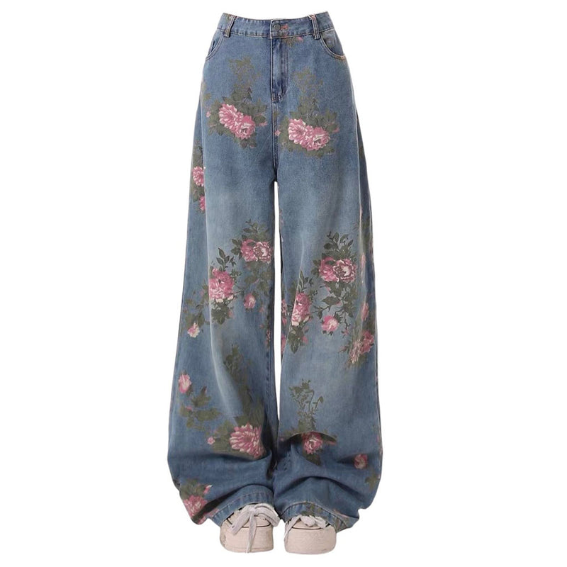 Cottagecore Rose Print Wide Jeans BOOGZEL CLOTHING – Boogzel
