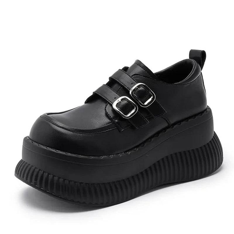 pothos pink heart wave platform shoes Double Buckle Space Platform Shoes, EU34 (US4.0) / White