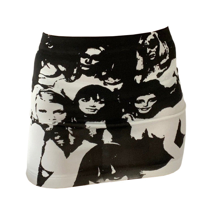 Downtown Girl Aesthetic Print Skirt, S / Black/White
