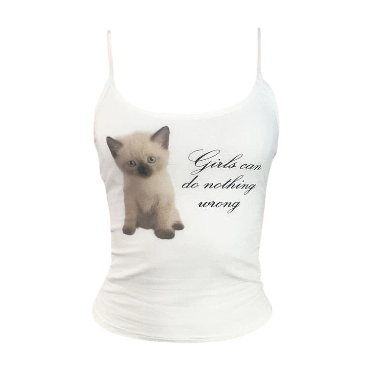 Girls Can Do Nothing Wrong Tank Top - cat print y2k top - y2k clothing - boogzel