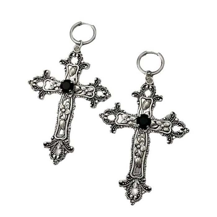 Alchemy Gothic Orecchini Devotion Crosses - Croci In Peltro Su Fili In Acciaio Chirurgico, Altezza 38 Mm, Fatto A Mano In Inghilterra