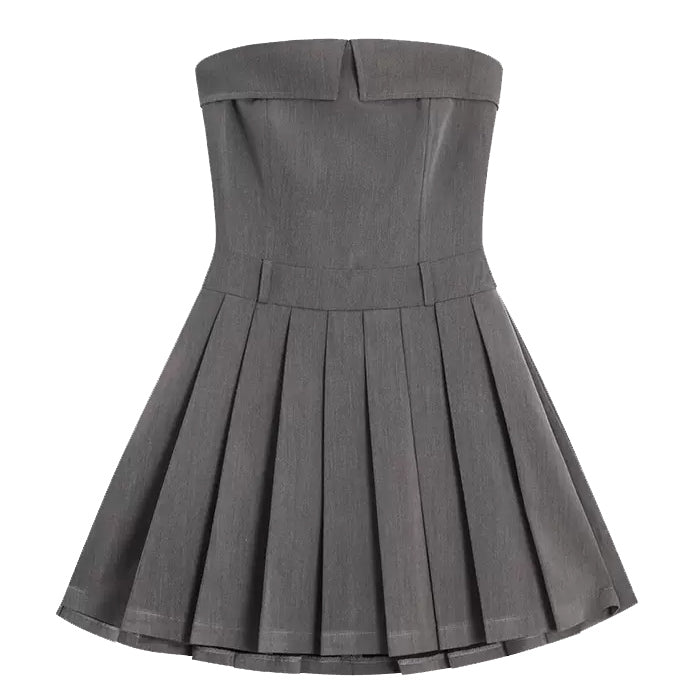grey pleated mini dress boogzel clothing