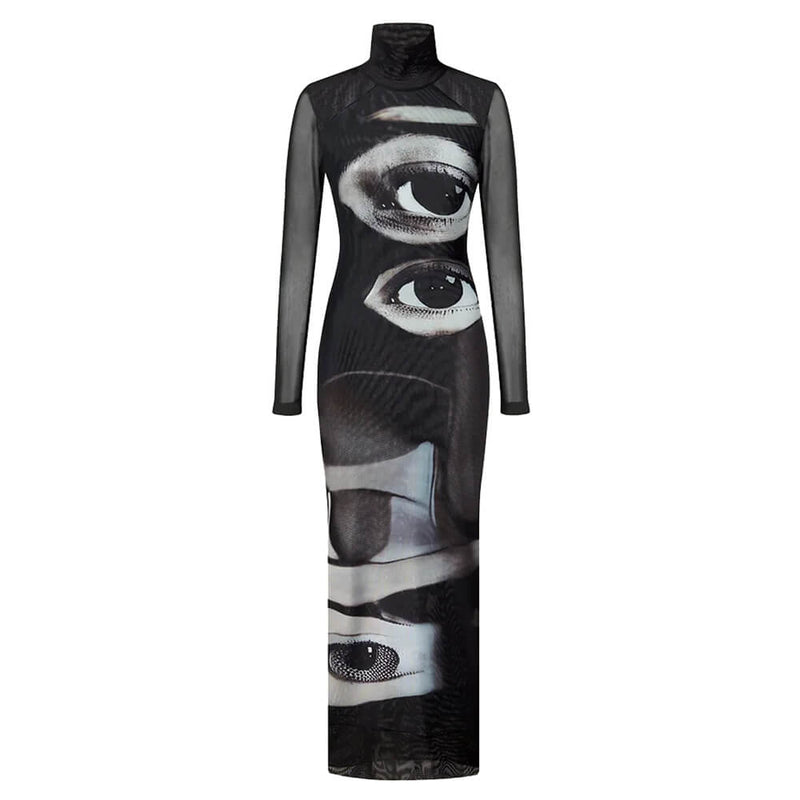 Mirabella Surreal Semi-Sheer Eye Print Mesh Dress Print / S Mirabella Surreal Semi-Sheer Eye Print Mesh Dress Print / S