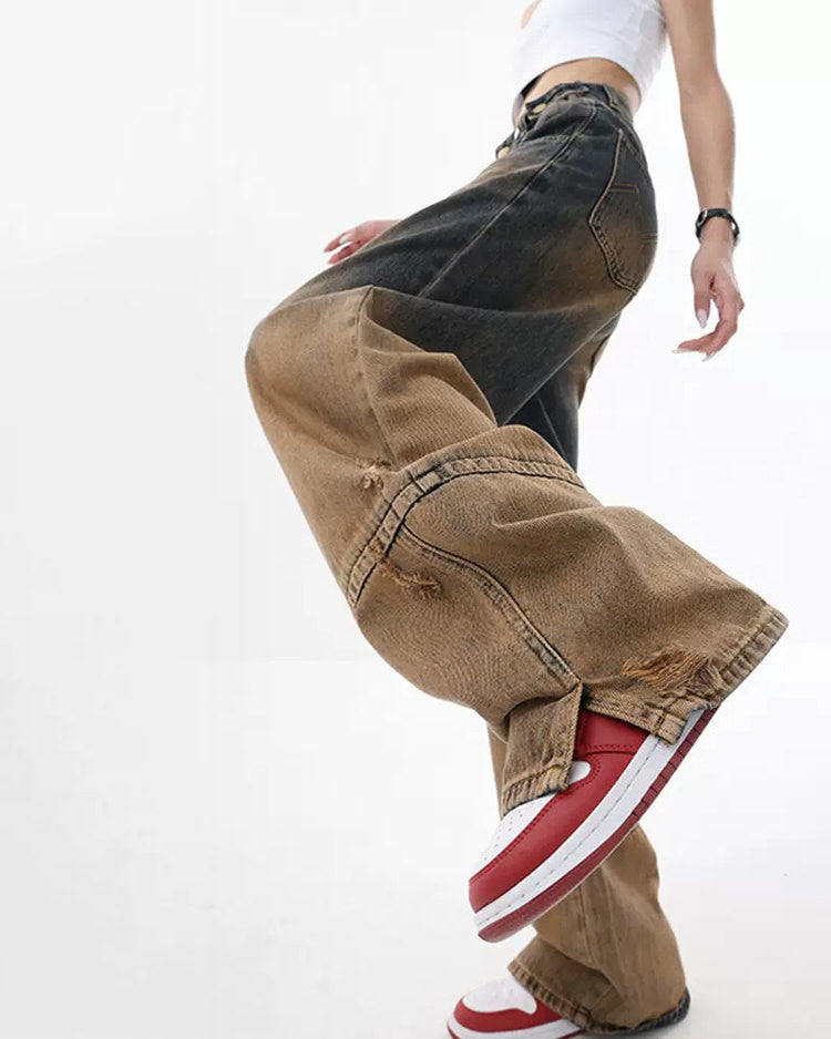 Washed Brown Aesthetic Jeans GRUNGE CLOTHES – Boogzel Clothing