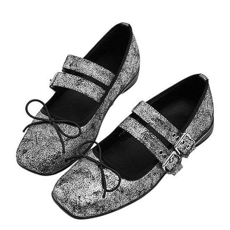 Grunge Ballet Flats - silver Ballet Flats with bows - boogzel clothing