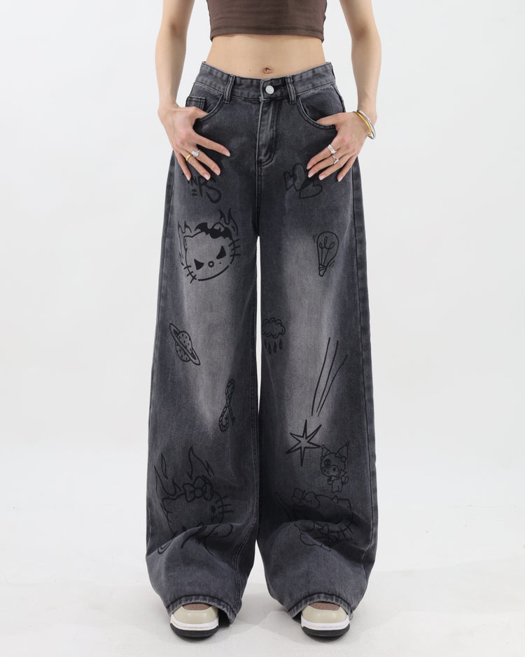 Grunge Aesthetic Cat Jeans, M / Black Grunge Aesthetic Cat Jeans, M / Black