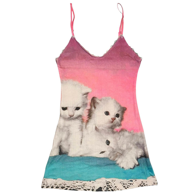 y2k mini dresses Kitten Print Y2K Mini Dress, S / Pink