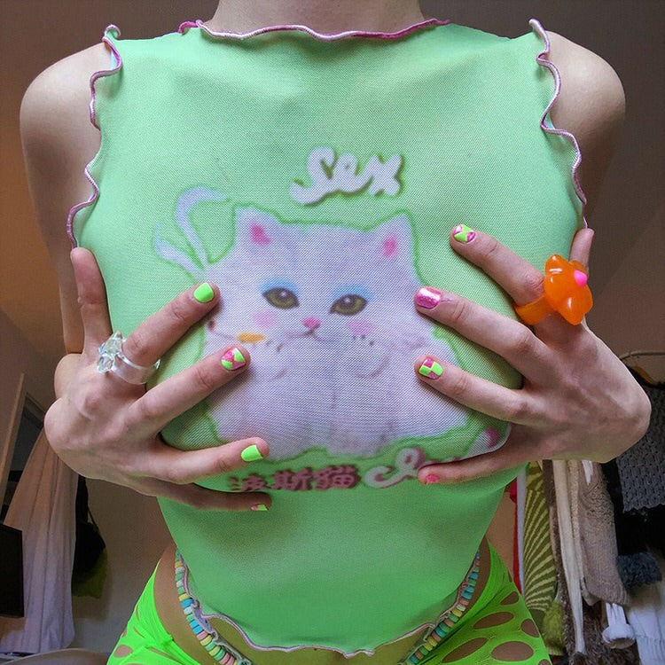 Y2K Aesthetic Grunge T-Shirt - Pastel Kitten in 2023