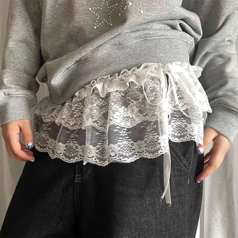 Lace Layered Mini Skirt Belt, Standart / White Lace Layered Mini Skirt Belt, Standart / White