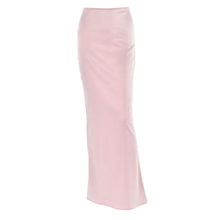 pink satin maxi skirt boogzel clothing