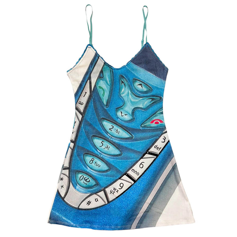 rizzo's red dress grease Mobile Phone Print Y2K Mini Dress, M / Blue