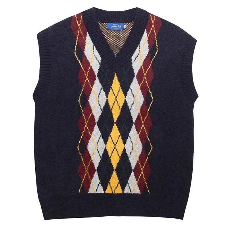 Oversized Argyle V-Neck Grandpa Knit Vest | BOOGZEL CLOTHING