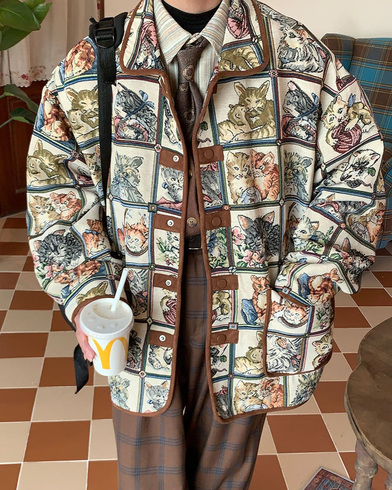 Oversized Cat Print Jacket | AESTHETIC CLOTHING – Boogzel Clothing