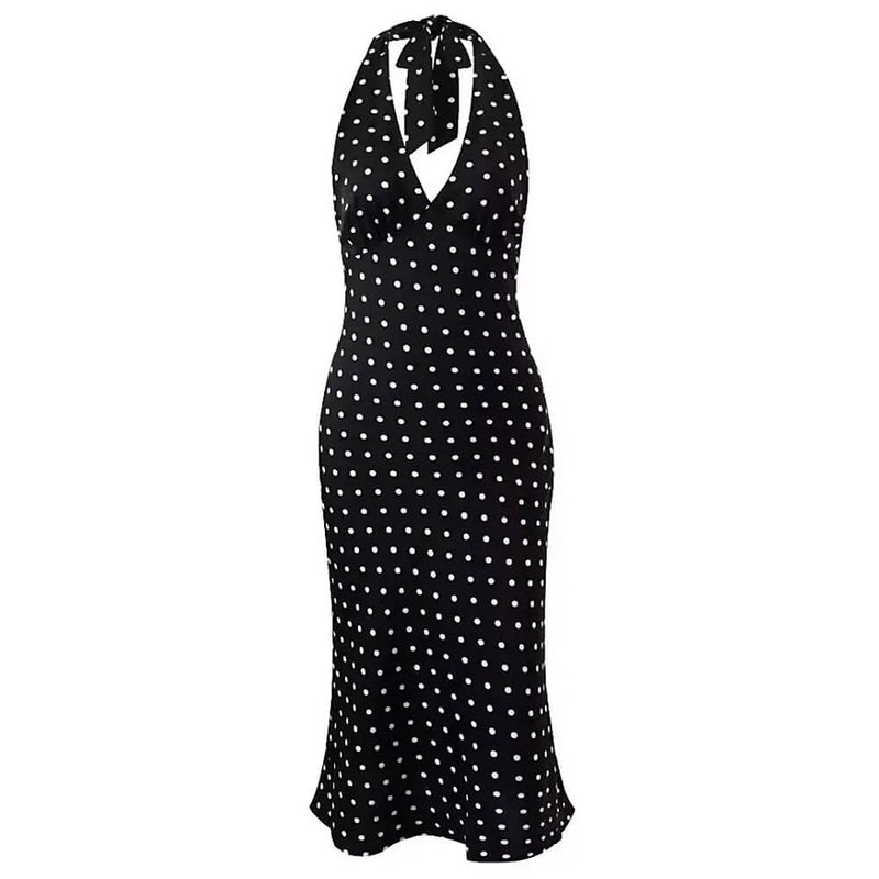 French Summer Polka Dot Halter Dress