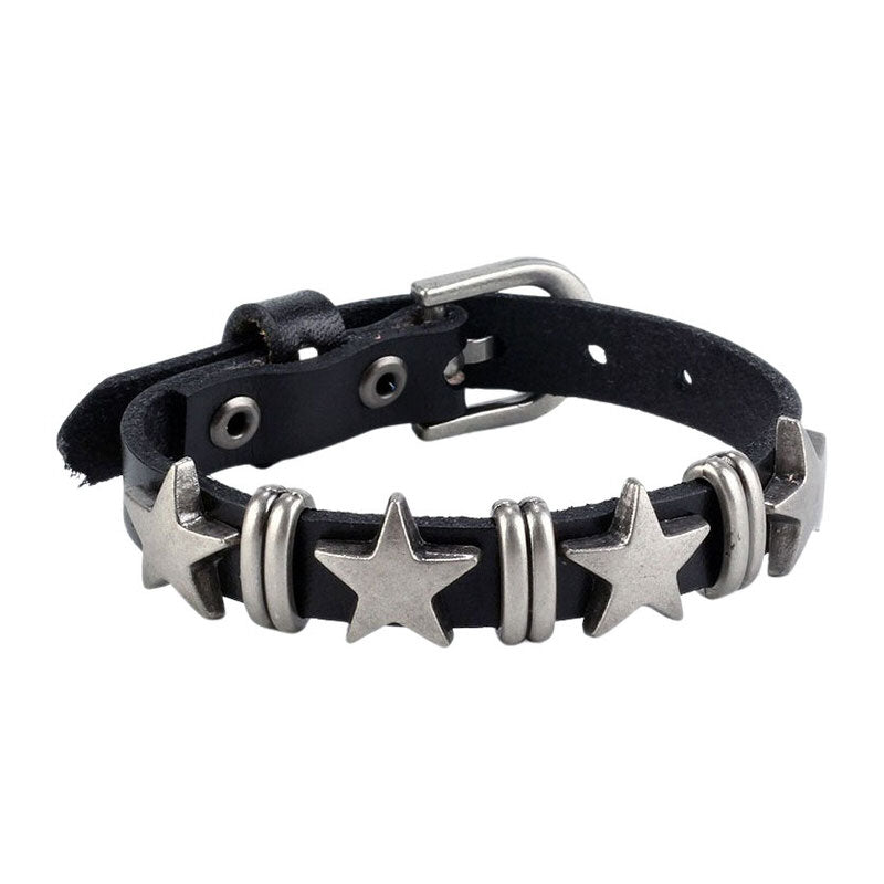Grunge Aesthetic Star Leather Bracelet, Standart / Black