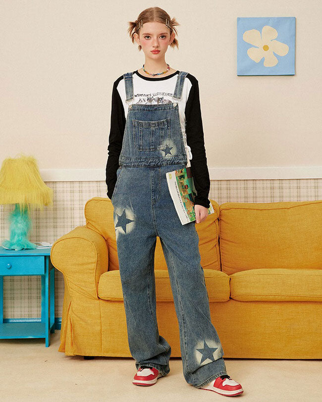 Denim Overalls 90s Grunge Overalls Star Girl Denim Overalls