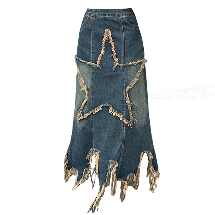 Aesthetic Star Long Denim Skirt BOOGZEL CLOTHING – Boogzel Clothing