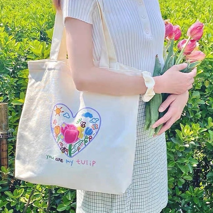 tulip embroidery aesthetic tote bag boogzel clothing