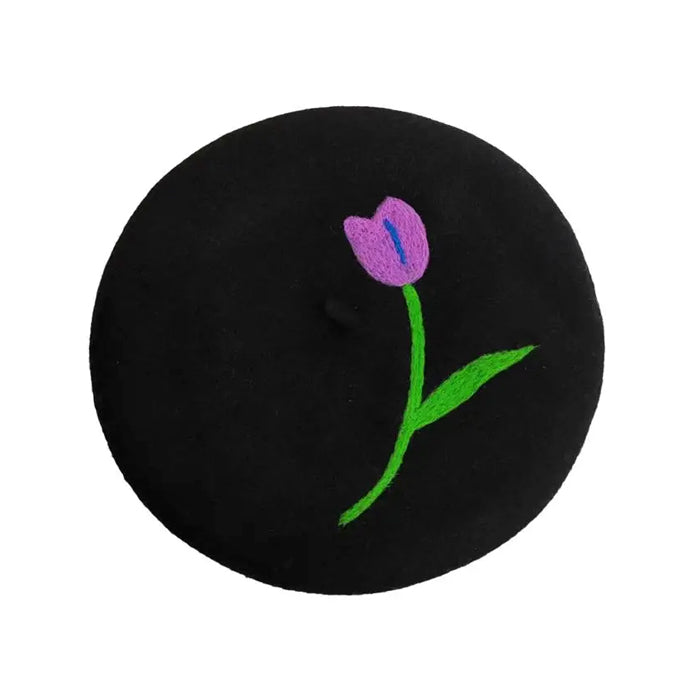tulip embroidery wool beret boogzel clothing