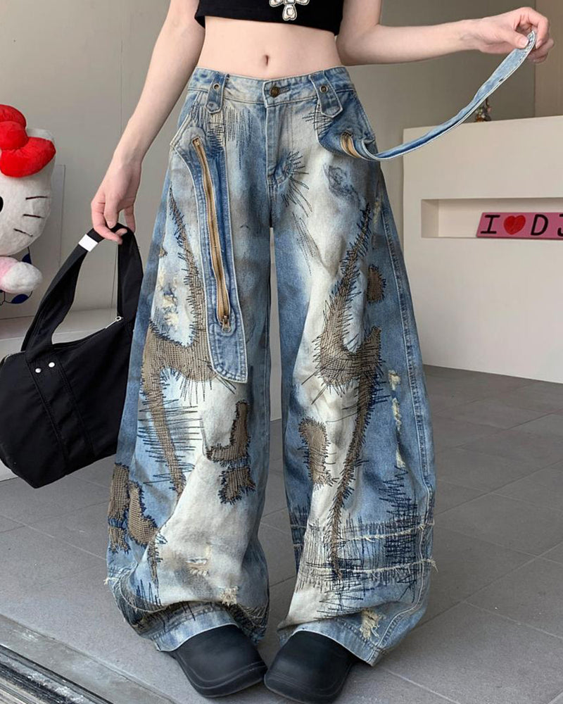 Vintage-Style Oversized Sketch Jeans Aesthetic Jeans – Boogzel
