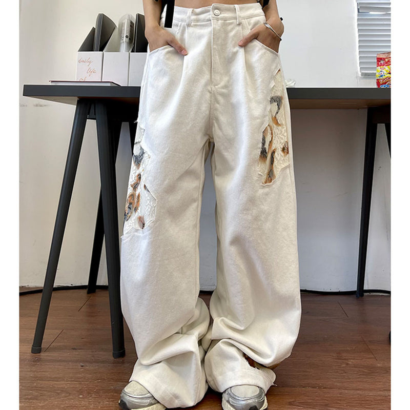 Self Made Lace Detail Baggy Jeans BOOGZEL CLOTHING – Boogzel