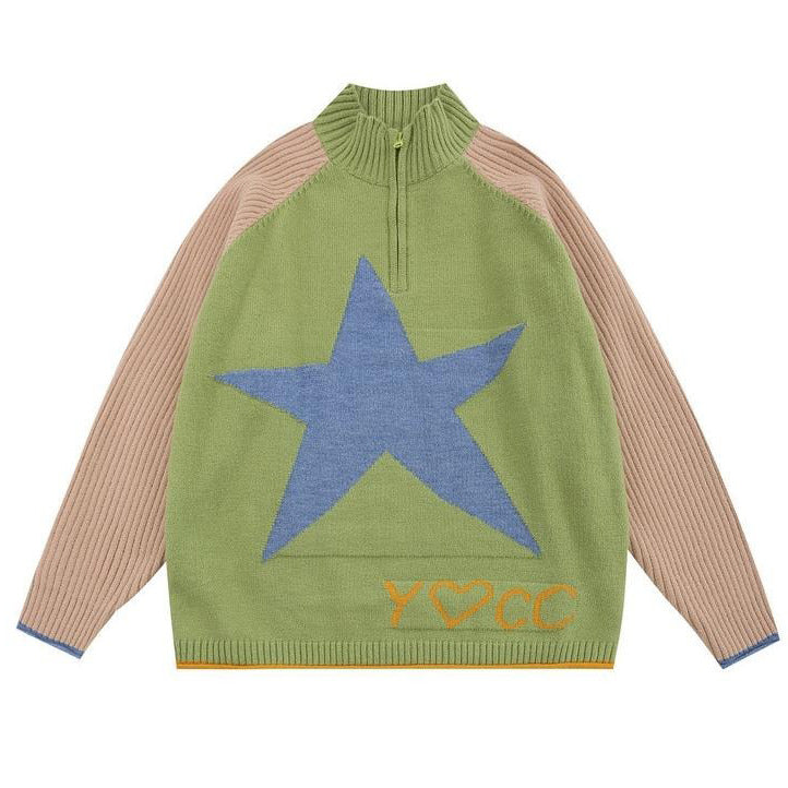 Star Print Zip Up Up Jumper - aesthetic clothing - boogzel clothing