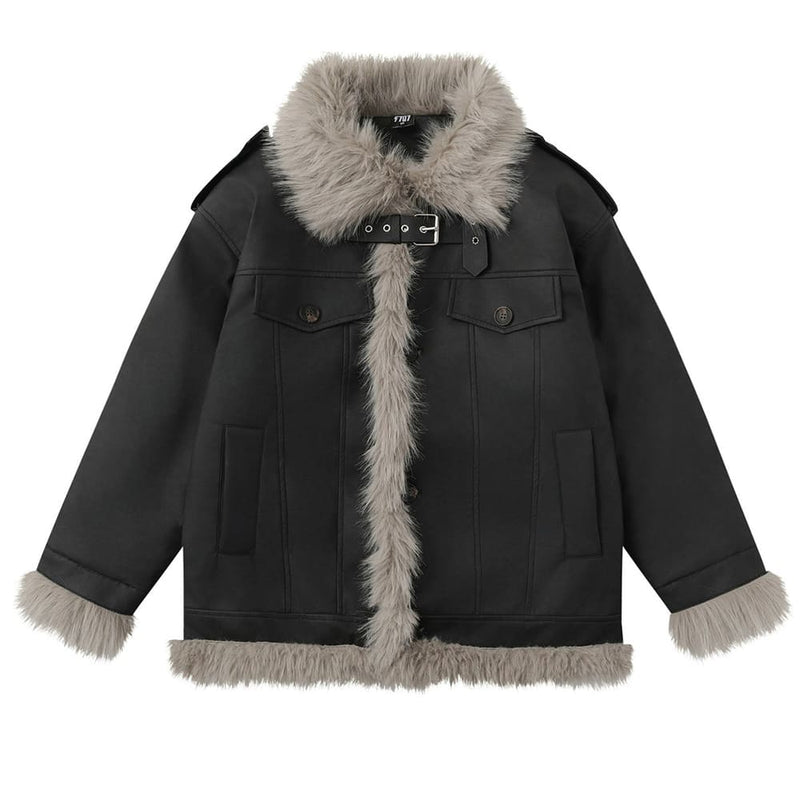 Y2K Fur Trim Aviator Jacket | AESTHETIC CLOTHING – Boogzel Clothing