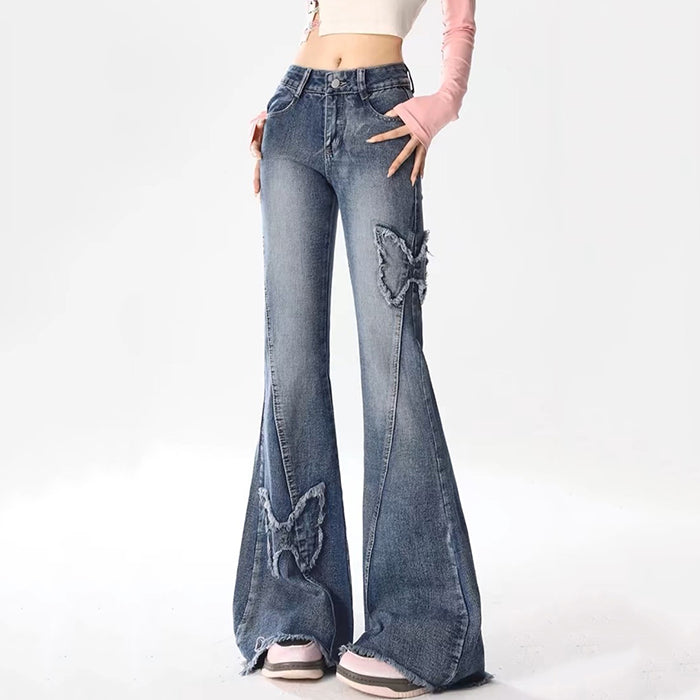 Y2K Butterfly Flare Jeans BOOGZEL CLOTHING – Boogzel Clothing