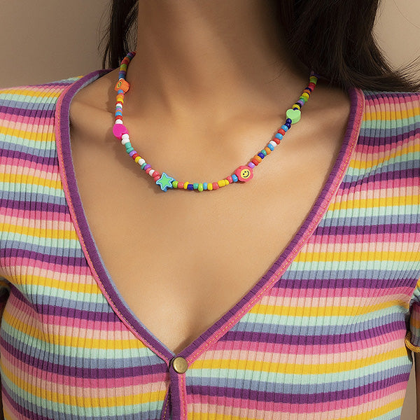 Women's Fashionable Candy Colored Beaded Pendant Necklace
