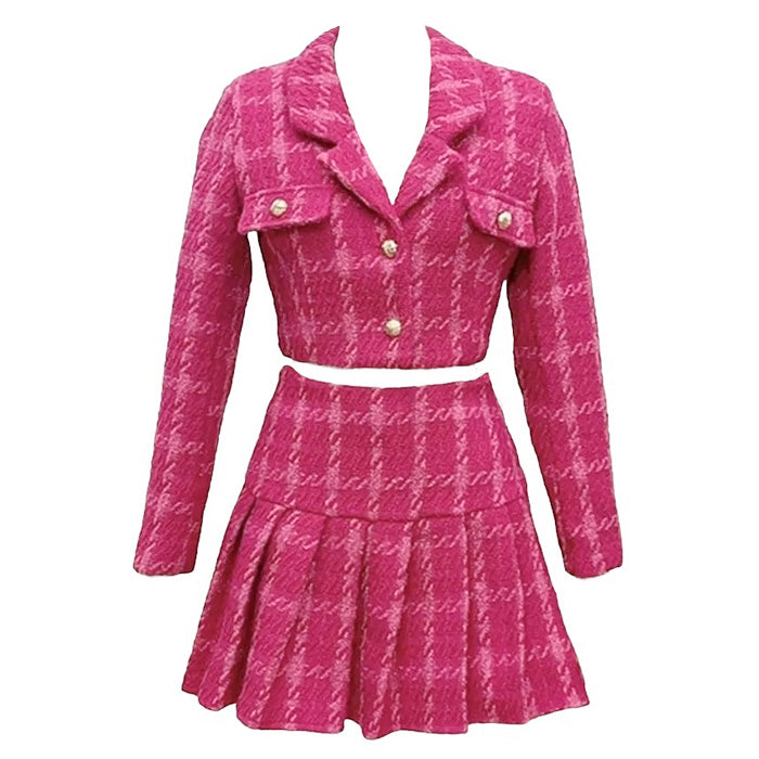 pink tweed jacket and skirt set boogzel apparel