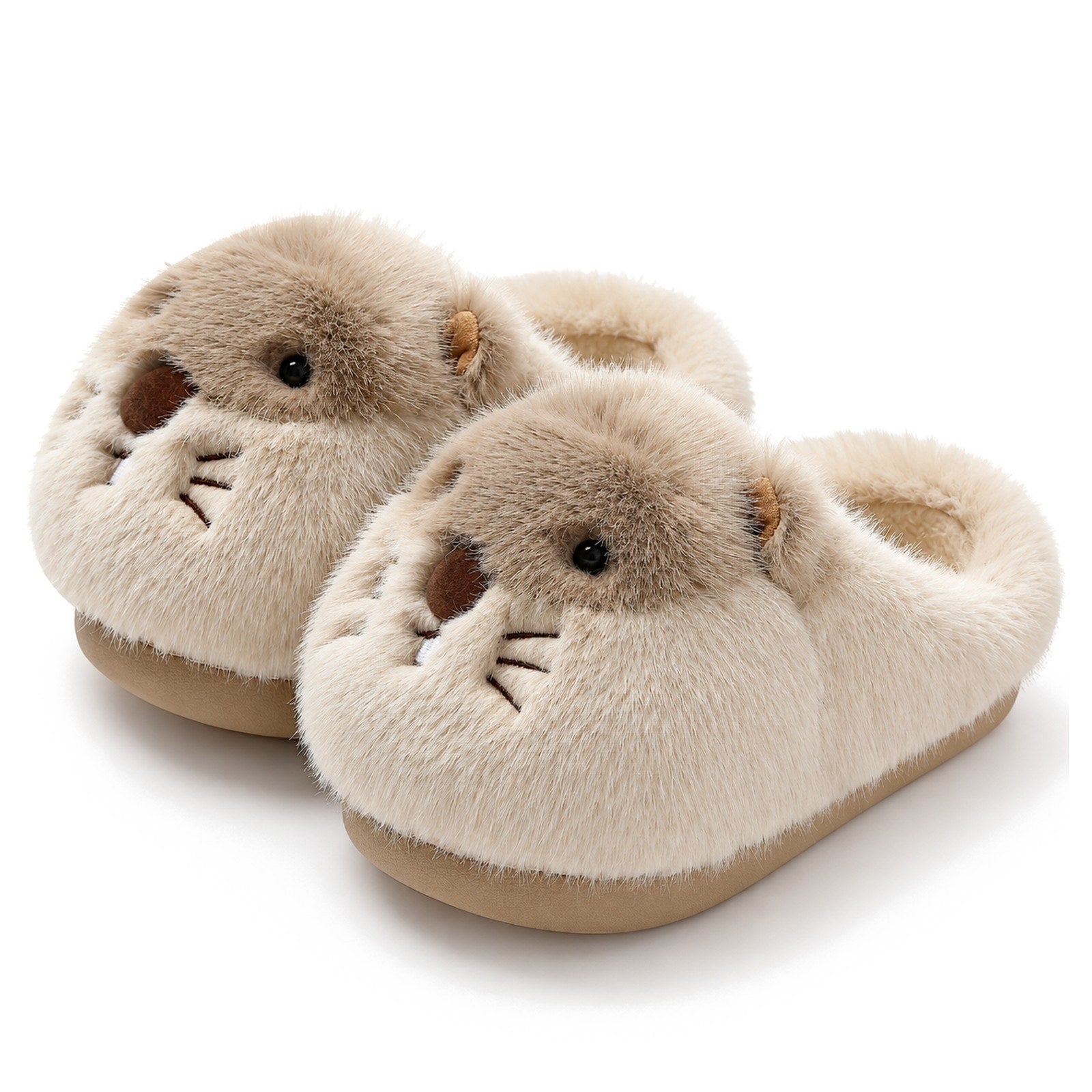 Beige Otter Slippers Fluffy Otter Plush House Slippers boogzel_clothing