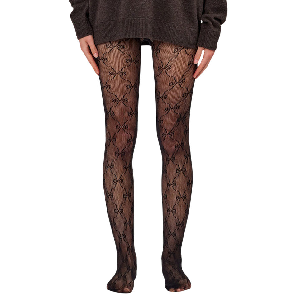Bow Pattern Fishnet Tights in black - boogzel clothing