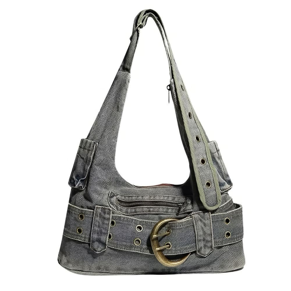 2000s denim buckle shoulder bag boogzel clothing