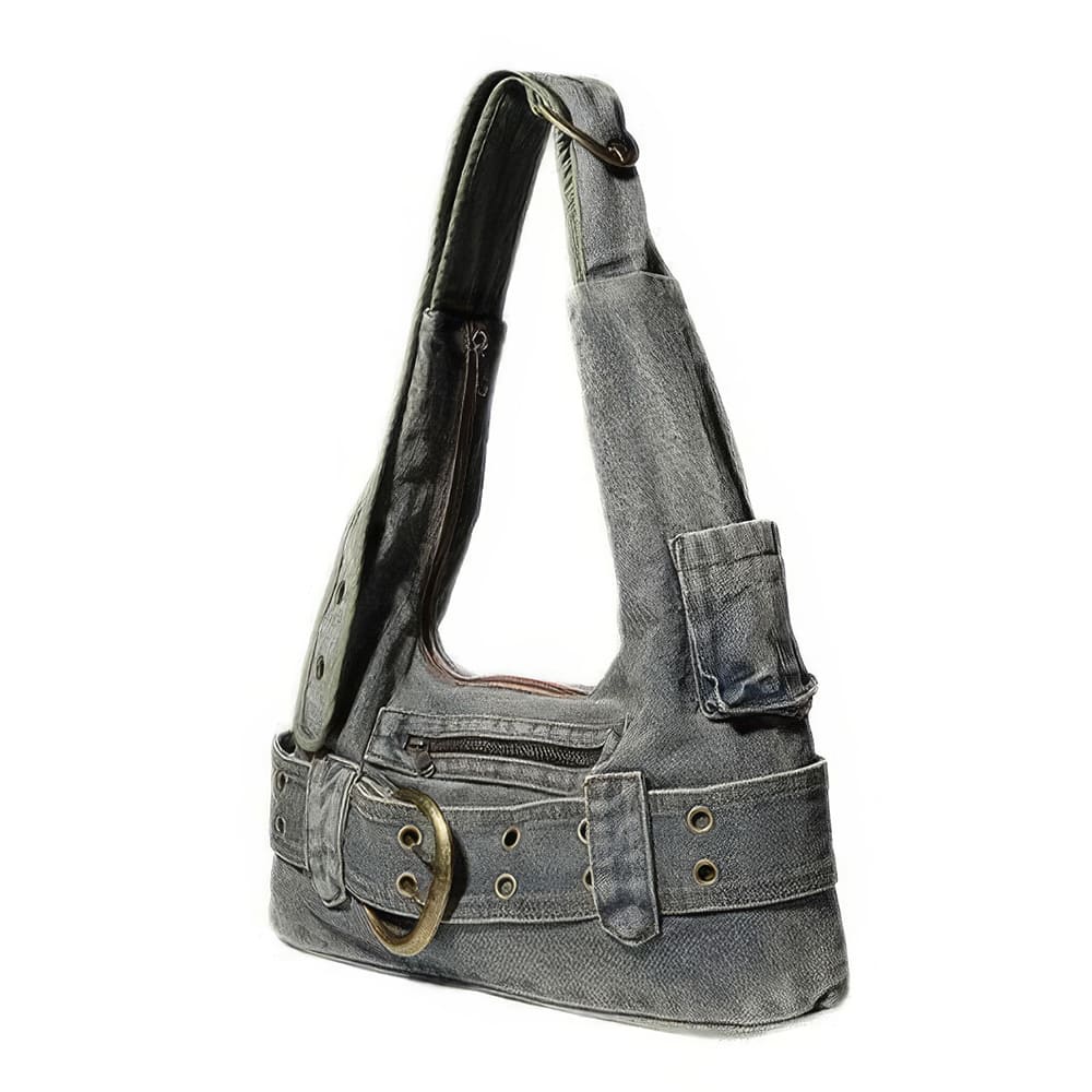 2000s denim buckle shoulder bag boogzel clothing
